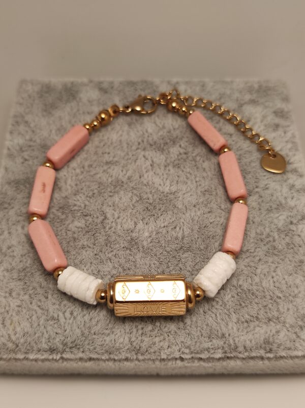 Pulsera acero con piedra natural rosa Love - Imagen 2